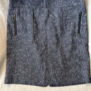 Ann Taylor Petite Navy Blue Speckled Tweed Pencil Skirt with Front Zip Pockets